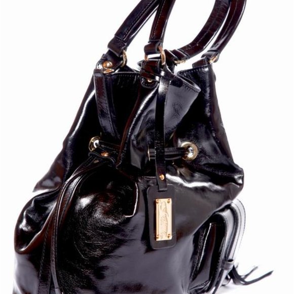 Aicha Black Drawstring Italian Leather Handbag - Picture 2 of 7